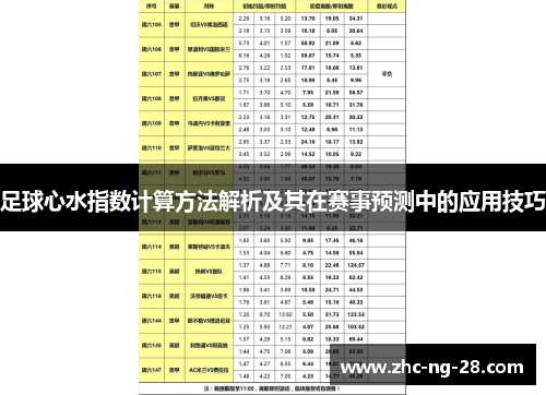 足球心水指数计算方法解析及其在赛事预测中的应用技巧